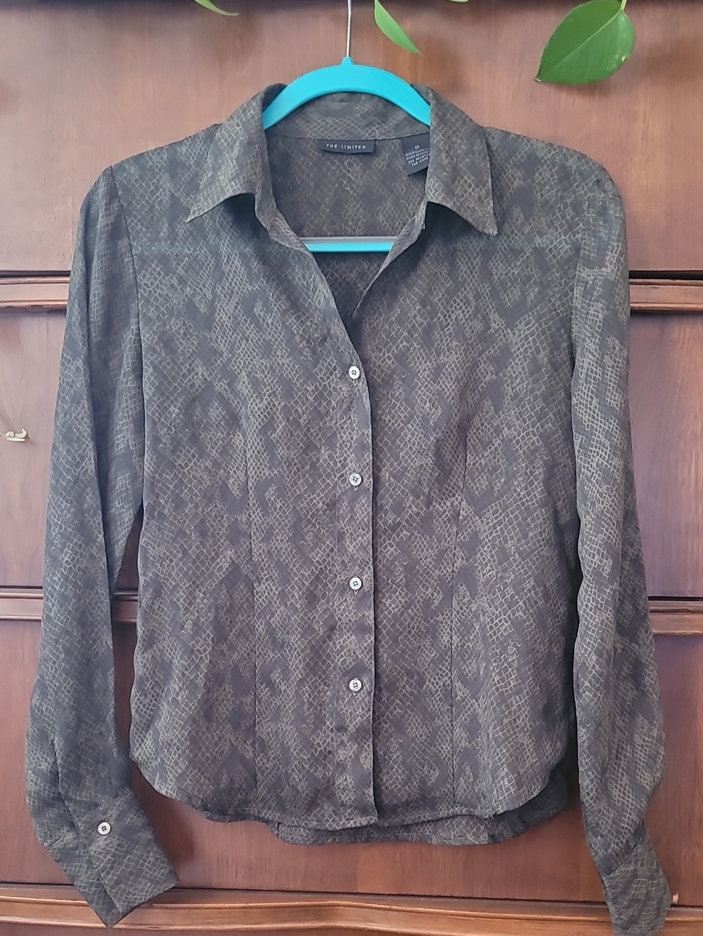 The Limited Olive Green Snake Print Button-Up Blouse
